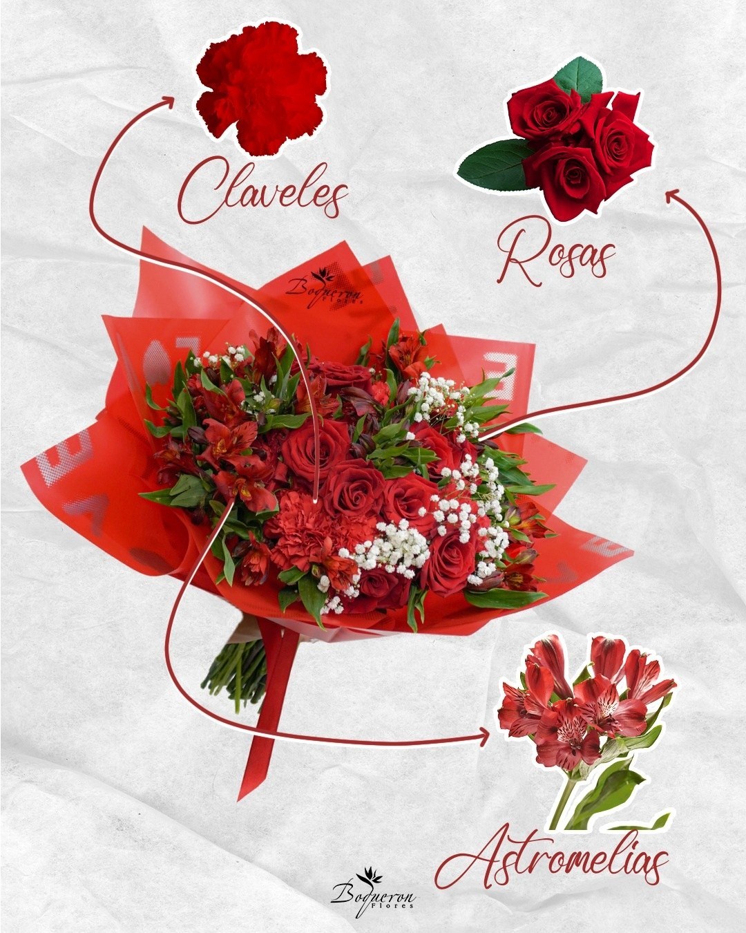 Bouquet Rosas, Astromelias y Claveles de Boquerón Flores